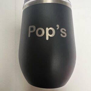 POLAR CAMEL 12ozINSULATED STEMLESS WINE CUP. BLACK MONOGRAMMED “POPS”